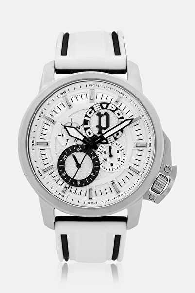 Police Men PEWJQ0005105 Silicone Analog Watch 44 mm With Pearl Bracelet, White