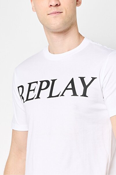 Replay Men Crew Neck Short Sleeves Brand Logo T-Shirt, White