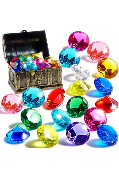 erorex Diving Gems Pool Toys 16 Big Colorful Diamond Pirate Treasure Chest Swim Dive Toy Kids Underwater