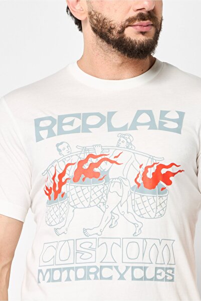 Replay Men Crew Neck Short Sleeves Graphic Print T-Shirt, Off White
