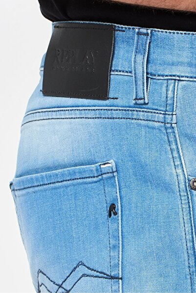 Replay Men Regular Fit Washed Stretchable Jeans, Light Blue