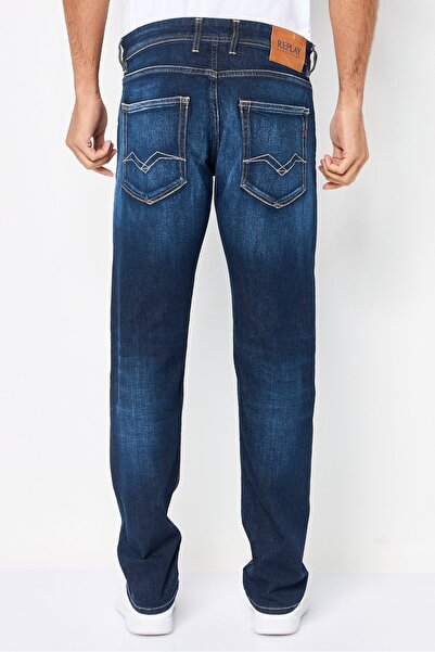 Replay Men Regular Fit Washed Stretchable Jeans, Blue