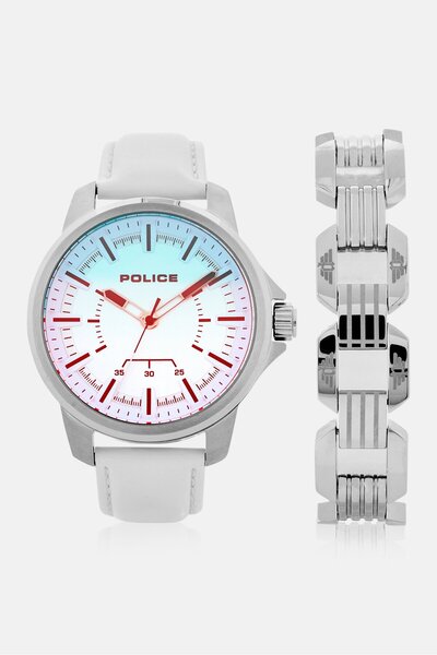 Police Men PEWJA0004803 Leather Watch With Bracelet 44 mm, White