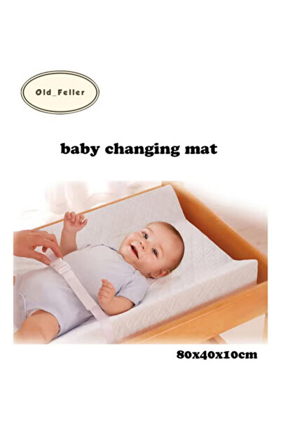 Old_Feller وسادة تغيير حفاضات مُصممة خصيصًا للأطفال الرضع مع حزام أمان، لون أبيض، 80 × 40 × 10 سم