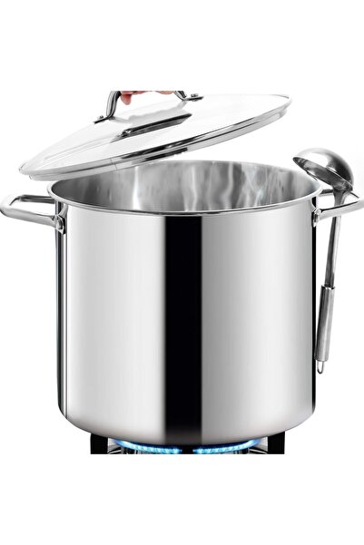 erorex قدر طهي كبير عميق مصنوع من الفولاذ المقاوم للصدأ خالٍ من النيكل مع غطاء زجاجي مقوى، مغرفة كبيرة عميقة مع مقابض وملعقة