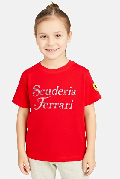Scuderia Ferrari Toddlers Girl Crew Neck Short Sleeve Brand Logo T-Shirt, Red