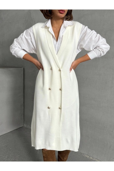 URİS Cardigan lung din tricot premium cu nasturi pentru femei - Burgundy