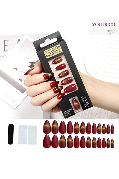 Youtrico مجموعة أظافر صناعية، 24 قطعة أظافر صناعية، عين القطة، على شكل دمعة، ...