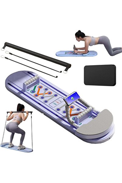 BUNCA لوح بيلاتيس 5 في 1 لتمارين البطن واللياقة قابل للطي مع عصا بيلاتيس و حبل مقاومة مدرب شخصي AP-01