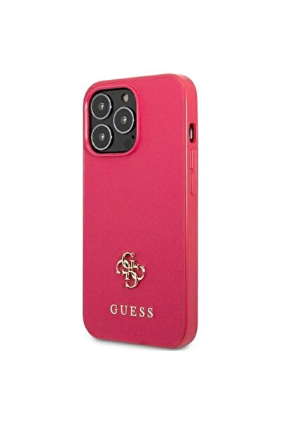 Guess Carcasă pentru iPhone 13 Pro / 13 Saffiano 4G cu logo metalic mic, roz