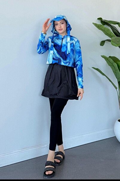 Şulemoda Giyim Μπλε Σετ Μαγιό Χιτζάμπ με Κρόπο