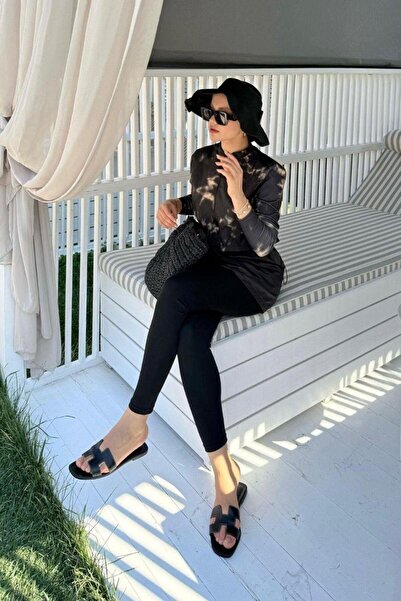 Şulemoda Giyim Croplu Tesettür Mayo Takım Leopar