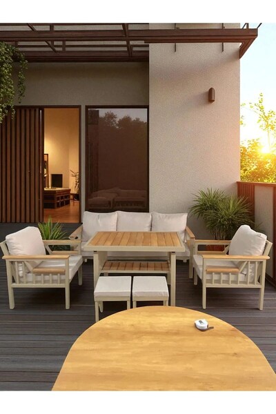 asaella mobilya Sole Balkon Takımı, Cappuccino Bahçe Takımı 5+1 (Masa 70x110 3lü Koltuk 70x180 Tekli Koltuk 70x70)