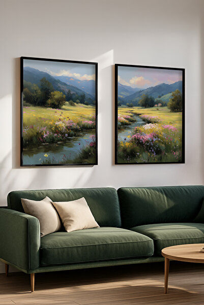 STARYUNA Set de picturi duble cu efect de pictură în ulei, cu cadru din lemn ...