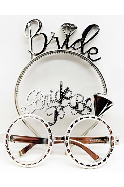 ALFA AKSESUAR 03 Bride Written Crown and Bride To Be Written Glasses Set Silver Color