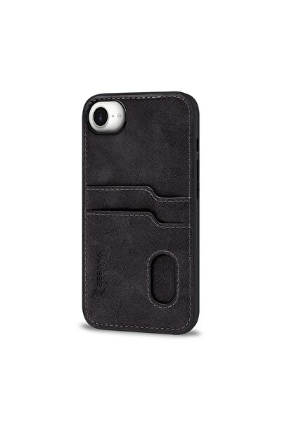 Zebana Apple iPhone 16E Compatible Case Luxury Leather Case with Card Holder Black