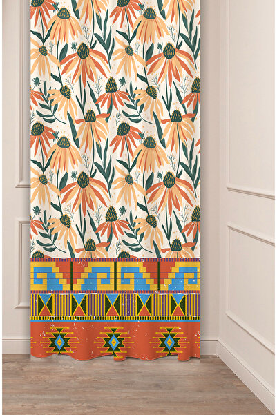 GREENDECOR Perdele de fundal modernă și elegantă, autentică, anatoliană, cu model etnic, cu design special digital cu imprimeu (cu o singură aripă)