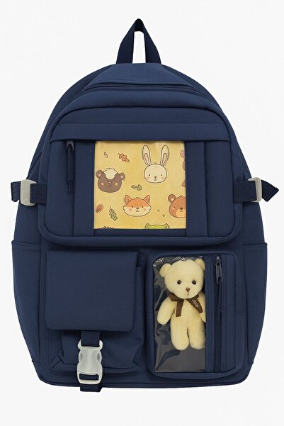 Lider Elementary School Bag Navy Blue with Teddy Bear
