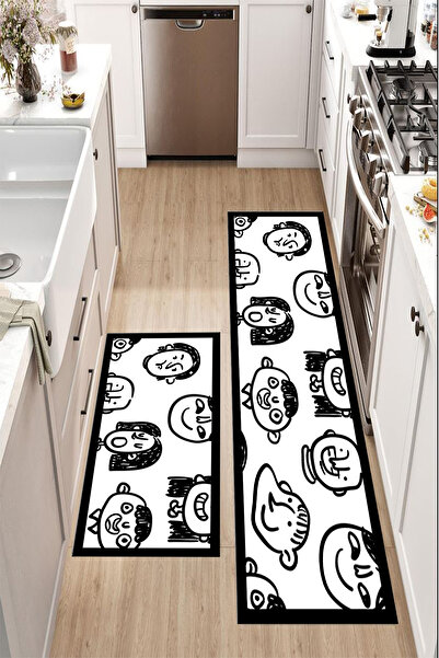 Getcarpet İkili Tezgah Önü Mat Yıkanabilir Mutfak Paspas Takımı Pedi