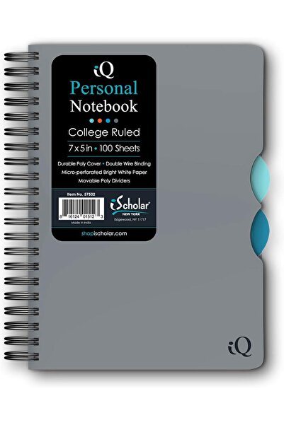 ischolar iQ Personal Poly Cover Double Wire Notebook, College Ruled - 100 Sheets, Cover Color May Vary