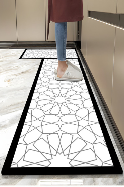 Getcarpet İkili Tezgah Önü Mat Yıkanabilir Mutfak Paspas Takımı Pedi