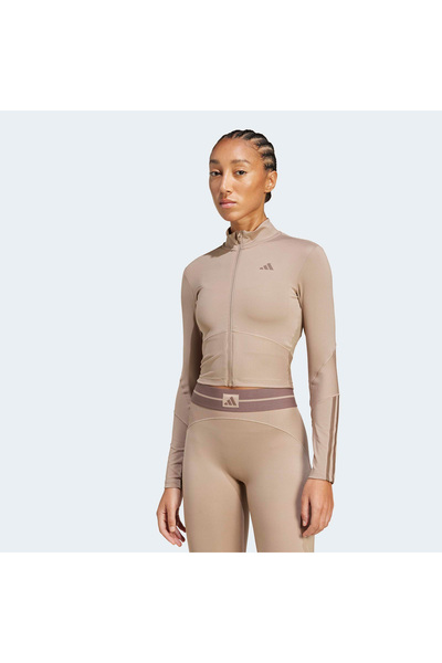 adidas Hyperglam Rib Zip Thru Women's Brown Training Tracksuit Top