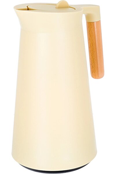 Linda ترمس تايملس، سعة 1 لتر، وعاء داخلي زجاجي حراري، غلاف خارجي بلاستيكي - بيج