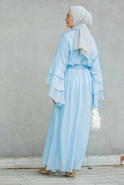 Tesettür Çarşım Risey Fırfırlı Relax Elbise-Mavi