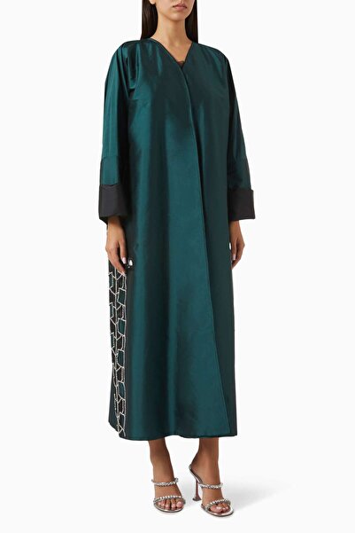 Elna Line Comfortable Elegance with Stylish Crystal Embellished Taffeta Abaya...