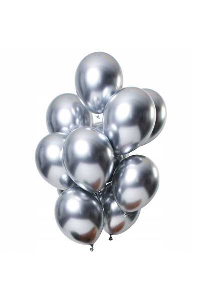 Flippy Set 10 Baloane din Latex Chrome, Flippy, Model Party, 13 cm, Silver, 1 g