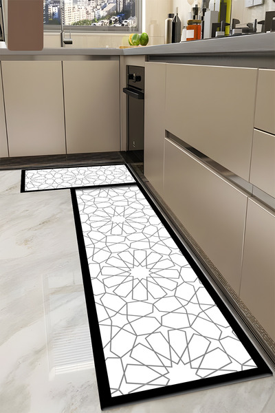 Getcarpet İkili Tezgah Önü Mat Yıkanabilir Mutfak Paspas Takımı Pedi