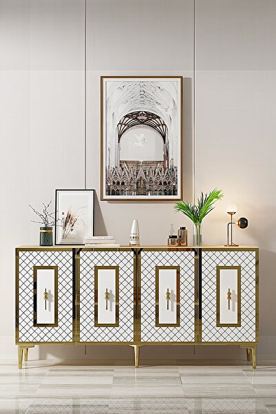 CENEYRA KA1510DBG PUMA KONSOL, TV SEHPASI SAFİRMEŞE-BEYAZ-GOLD 150cm