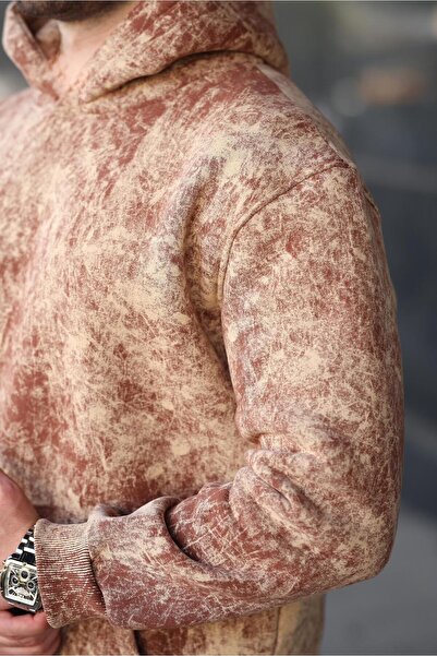 Madmext Ανδρικό φούτερ με καφέ σχέδιο με κουκούλα E7167