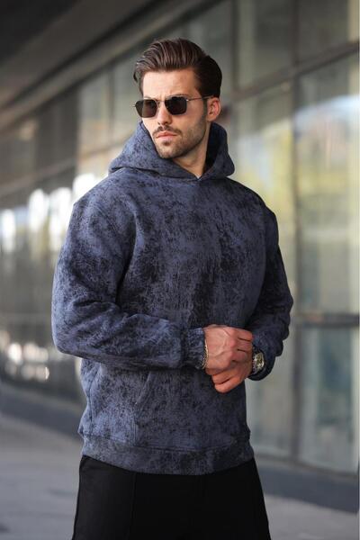 Madmext Чоловічий світшот з капюшоном та синім візерунком E7167