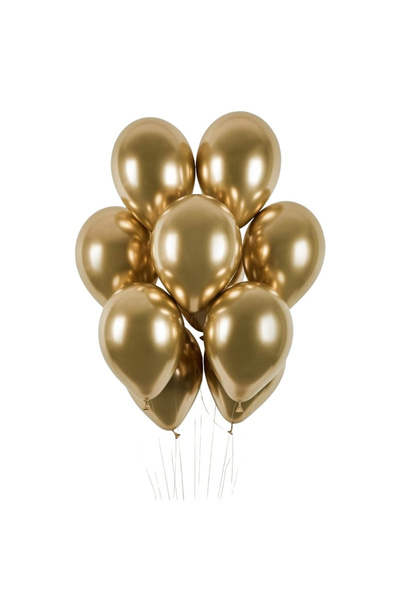 Flippy Set 10 Baloane din Latex Chrome, Flippy, Model Party, 13 cm, Gold, 1 g