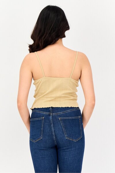 Don't Call Me Jennyfer Women V Neck Sleeveless Textured Crop Top, Tan