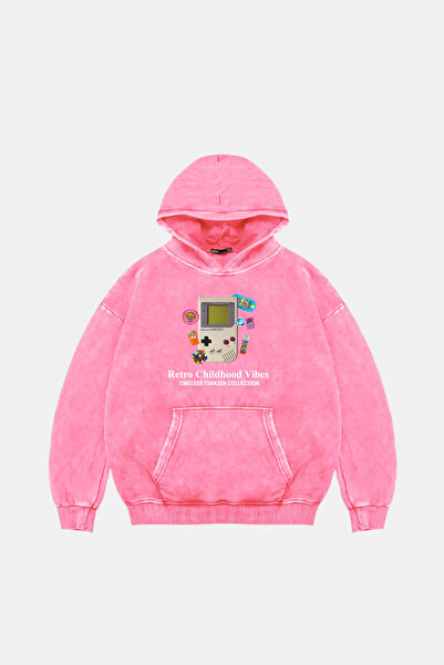 Bak Moda هوديي وردي اللون قابل للغسل للجنسين مطبوع عليه ريترو هاوسهولد آيبيز