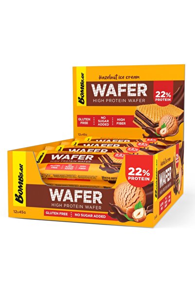 BOMBBAR رقاقة بروتين عالية بنكهة آيس كريم البندق، خالية من الغلوتين، غنية بالألياف ولا تحتوي على سكر مضاف 12 × 45 جم