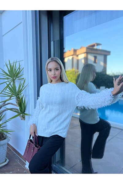 For Angels Pulover din tricot cu mâneci din blană