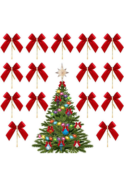 OEM Set de 50 de funde pentru brad de Crăciun HUYIWEI, textile, roșii, 7,5 x ...