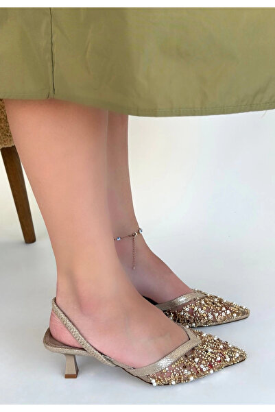 meSga butik Toyi beige satin high heeled shoe