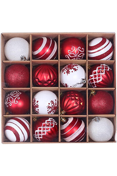 OEM Set de 16 globuri de Crăciun N\C, plastic, alb/roșu, 6 cm