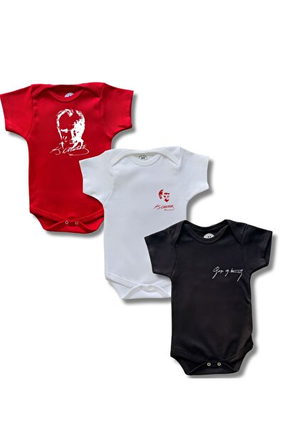 Harmandar Kısa Kollu 3lü Atatürk Baskılı Renkli Organik Pamuk Alttan Çıtçıtlı...