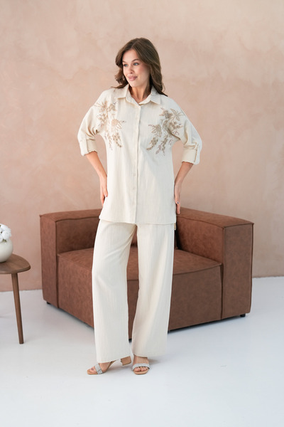 MVStore Embroidered Flam Linen Shirt and Pants Set