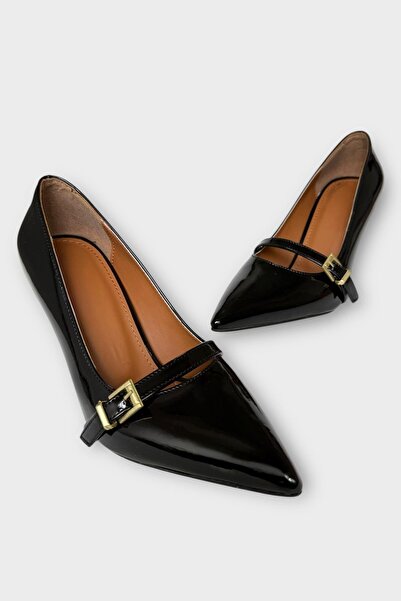 Liger Women's Single Strap Buckle Pointed Toe Heeled Shoes Black