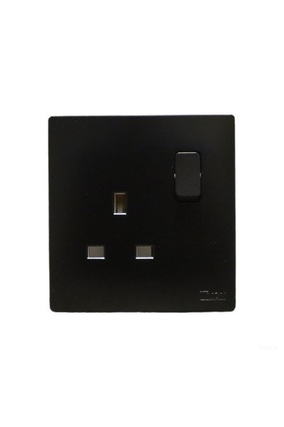 ELECTROPOWER مقبس حائط 13 أمبير مع مفتاح بيانو أسود غير لامع