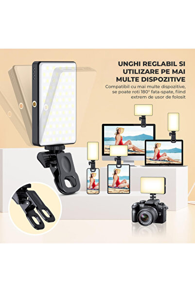 Elindor ® Portable LED Lamp for Phone, Tablet, Laptop, Camera, Compact Professional Light, Black