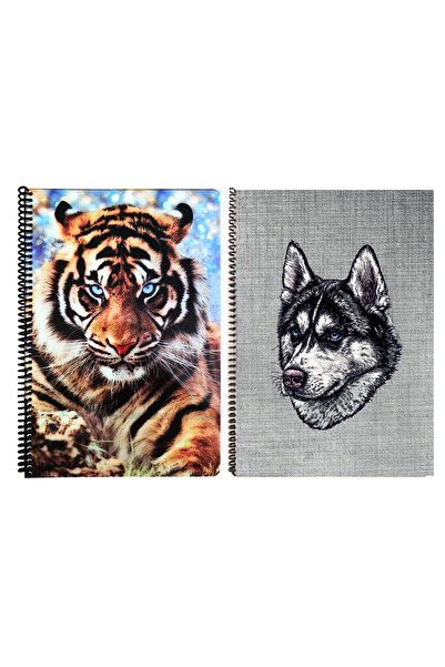 FLY COLOR A4 80 Sheets School Notebook Set Spiral P.P Cover 2 Pieces Wolf and Tiger