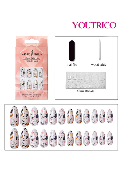 Youtrico 24 قطعة من أظافر الضغط، شكل قطرة للسيدات، لون سادة، بريق ناعم، أزرق ...