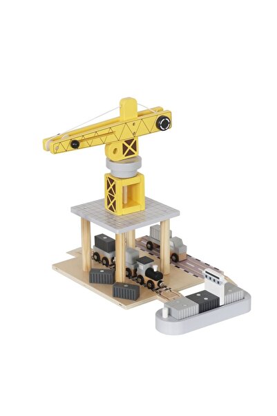 DacEnergy Seaport with toy crane, made of wood, with magnet, a crane, a ship, a train and a crane...